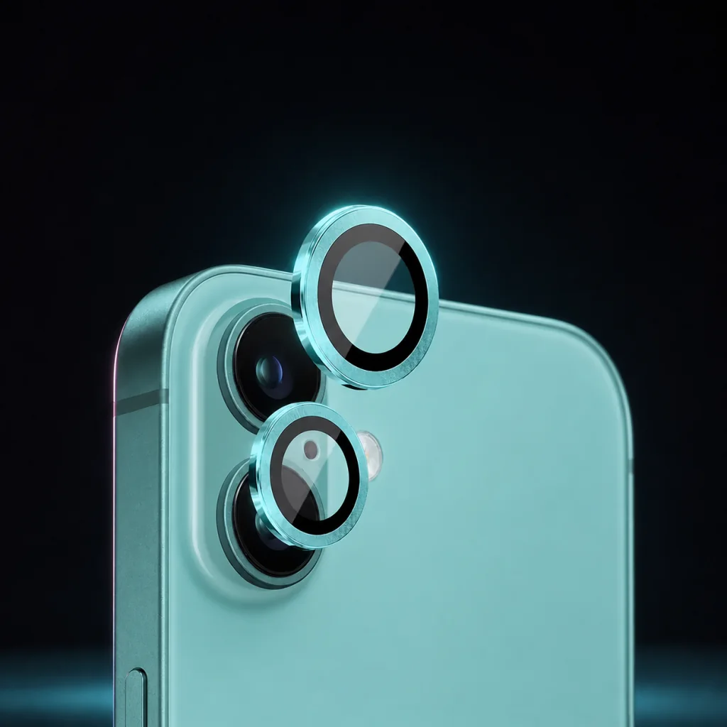 Solidenz camera lens protectors aligned over a phone camera