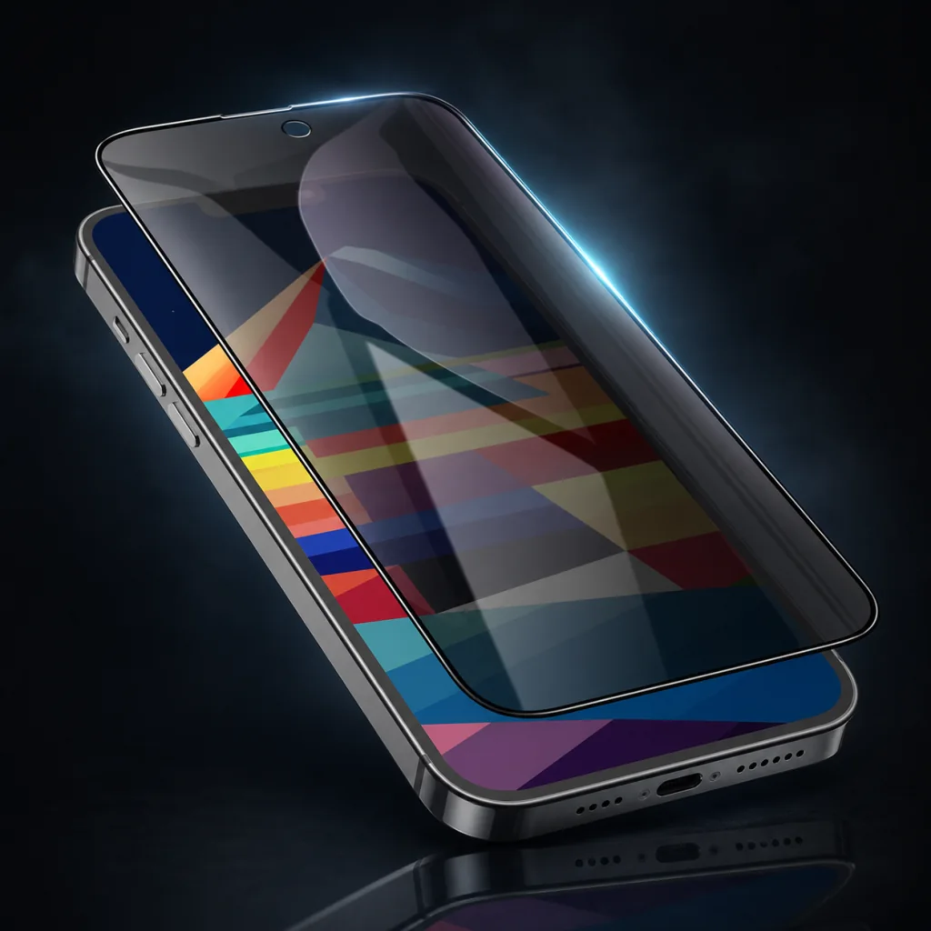 Solidenz Privacy Fullcover glass floating above a phone